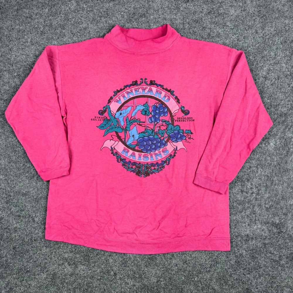 Venue Sweatshirt Womens OS Pink Vineyard Raisins Graphic Mock Neck Vintage